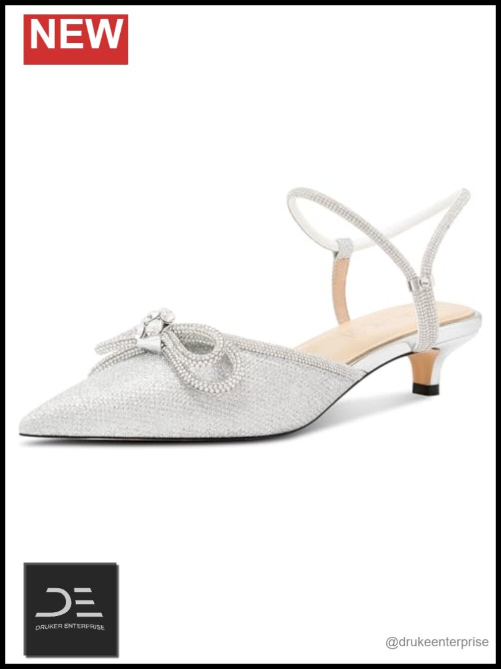 Rhinestone Bow Kitten Heels Pointed Toe Women's Pumps Ankle Strap Bridal Prom